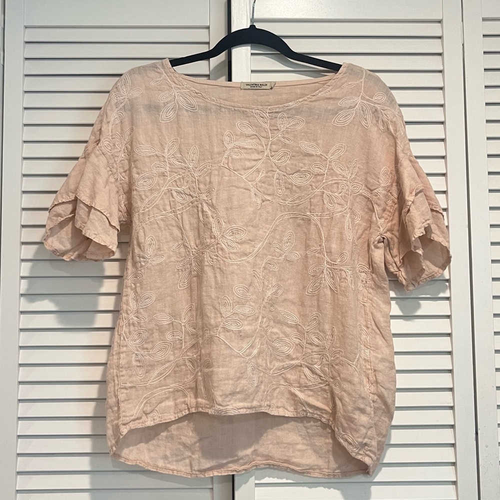 Blush Pink Embroidered Floral Blouse